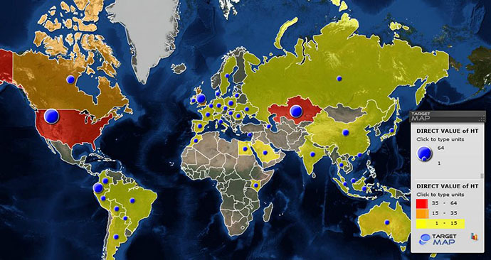 Map showing the countries of the current HackingTeam servers locations (Image from securelist.com)